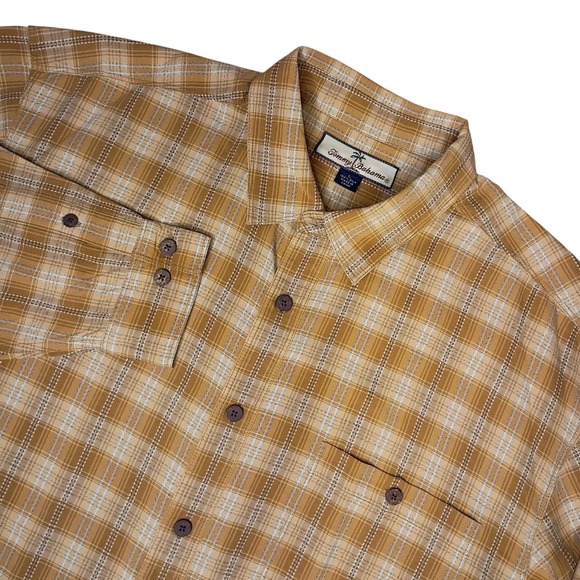 Tommy Bahama Other - Tommy Bahama Mens Large 100% Silk Button Front Shirt Yellow Tan Plaid Long Sleev